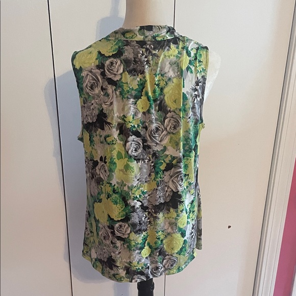 Floral Drape Neck Top - Green, Yellow, Gray - Picture 6 of 8